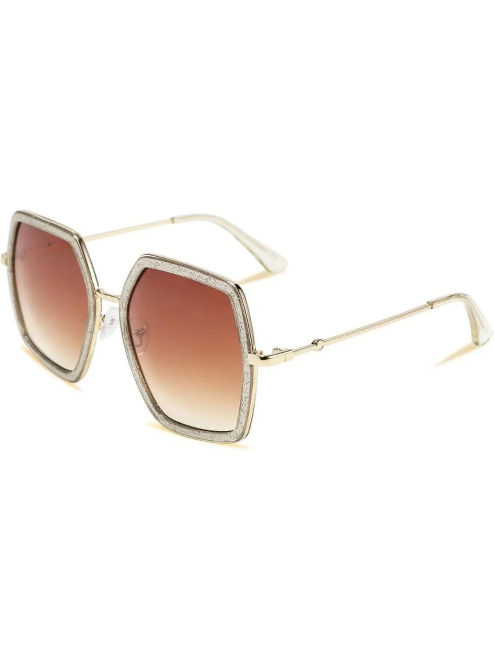 Women's Large Hexagon Inspired Sunglasses Irregular Geometric B2503 Champagne